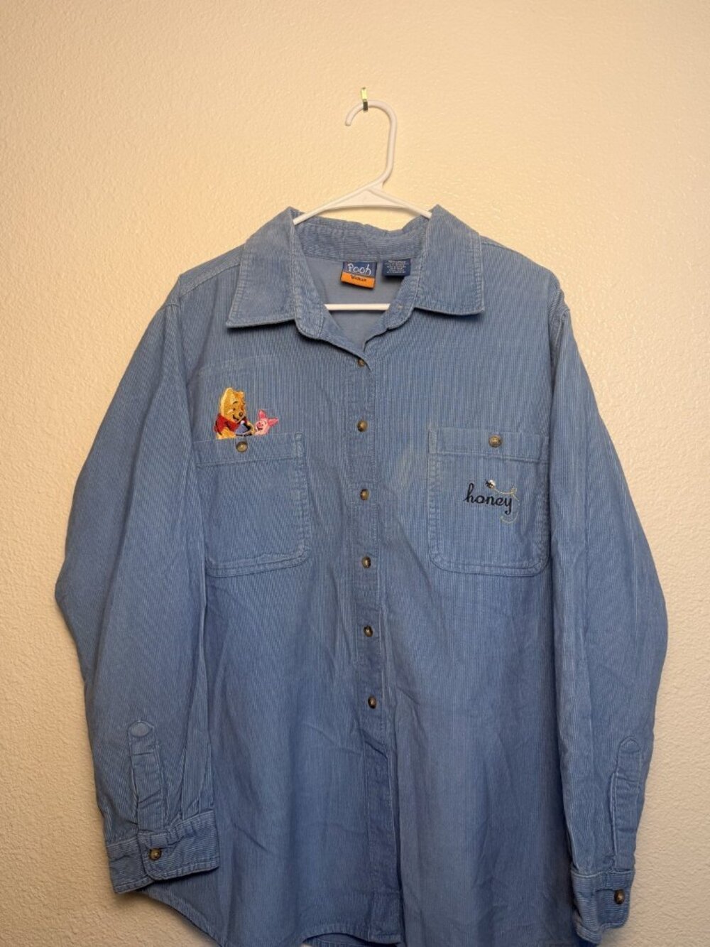 VTG Pooh Brand Disney Winnie the Pooh & Piglet Corduroy Shirt Womens 18W/20W